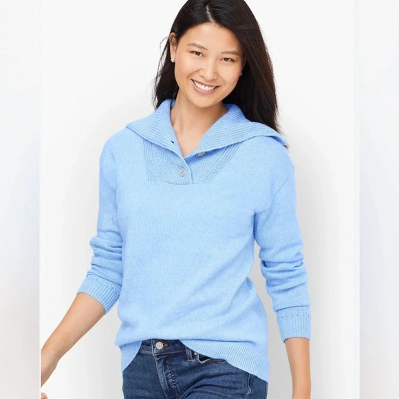 Talbots Sweaters - Talbots Breton Button‎ Wide Collar Chunky Pullover Breezy Blue Cotton Women’s XS